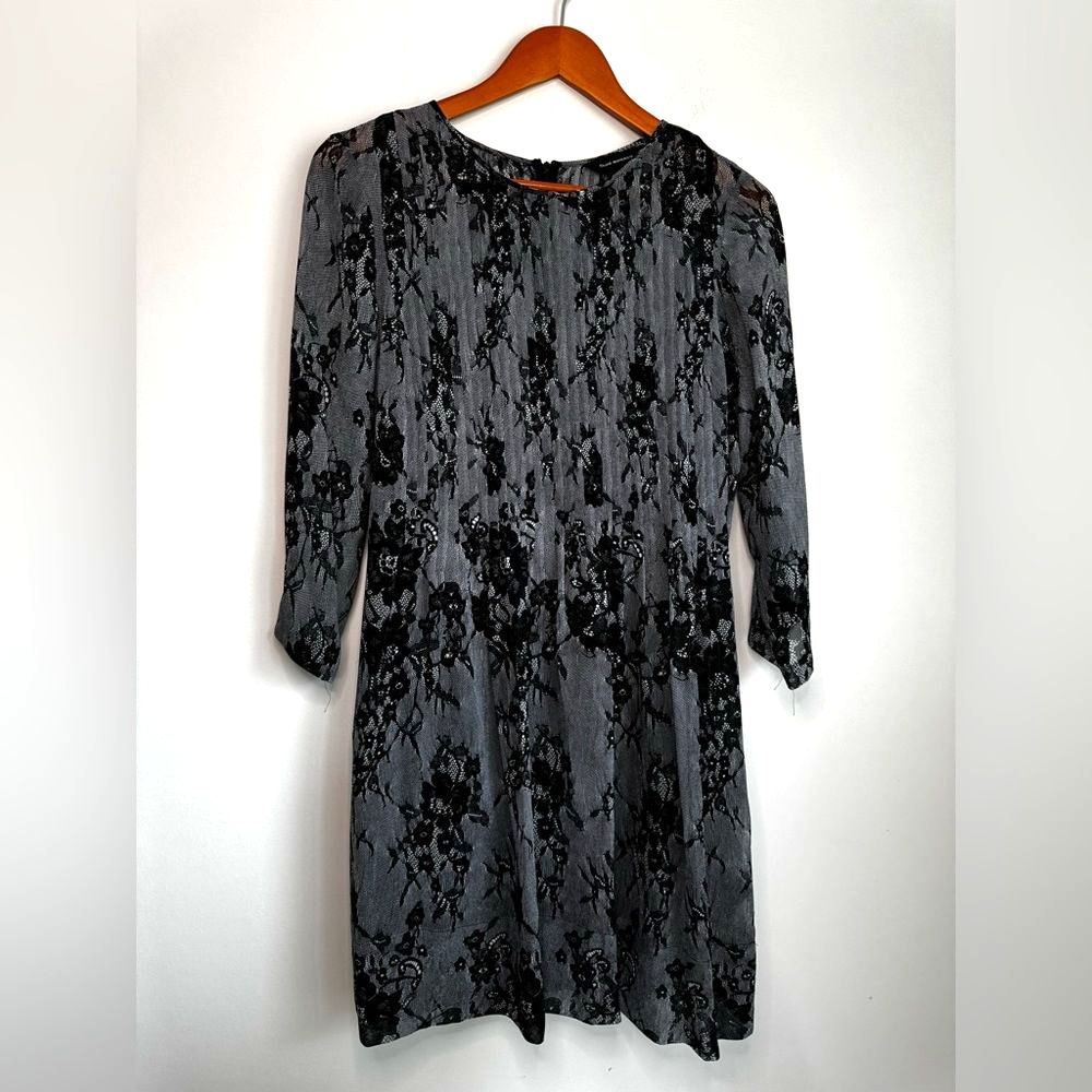 Club Monaco Silk Floral Black Dress 3/4 Sleeves Size 4